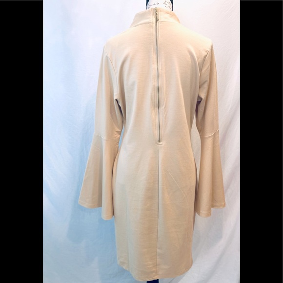 Venus Neutral Color Mock Neck Flair Sleeve Dress - Picture 4 of 13